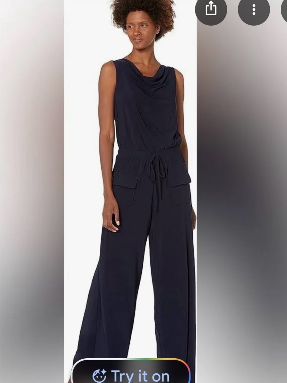 Vince Camuto Sleeveless Navy Cowl-Neck Drawstring Jumpsuit